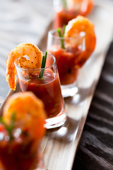 Bloody Mary shooter with grilled shrimp